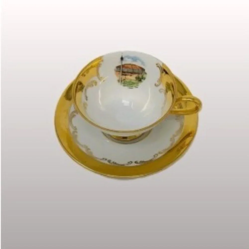 Edelstein | Gilded Demitasse Cup Saucer Vintage Bavaria Porcelain Collectible